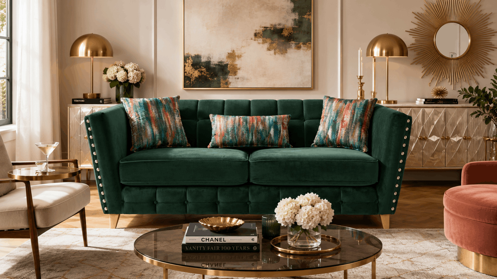 emerald-green-fabric-sofa-in-a-glamorous-living-room