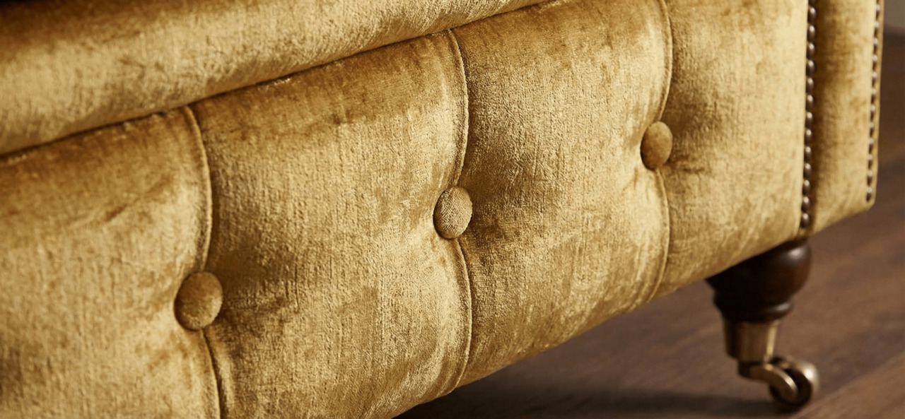 Gold velvet Chesterfield detail with tufting