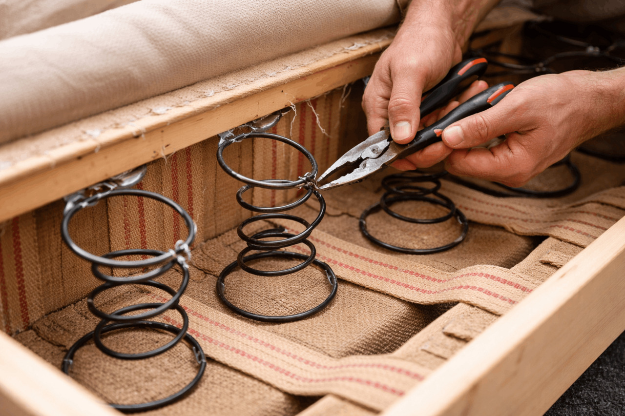Installing springs inside sofa frame for reupholstery repair cost