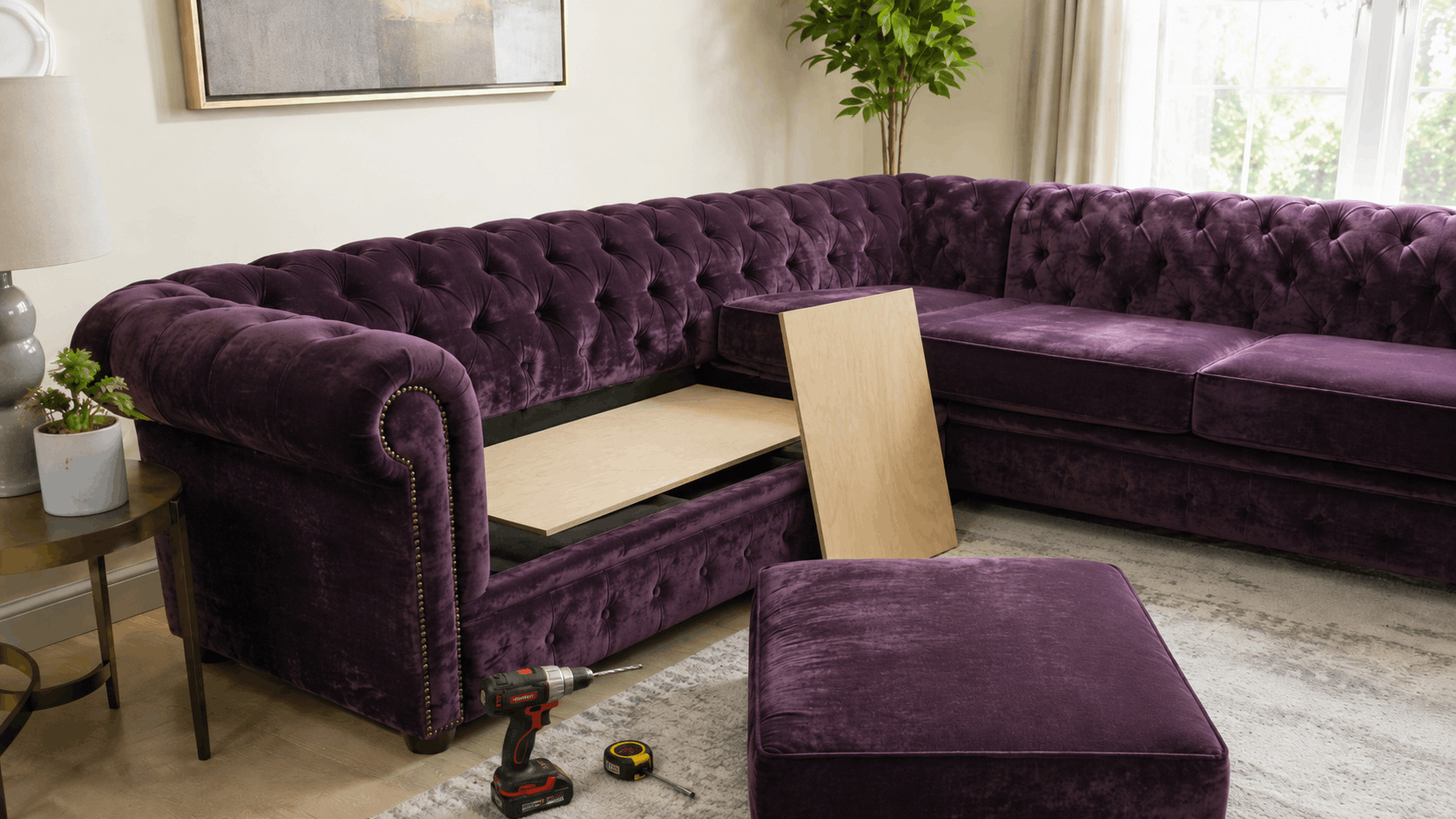 Purple sofa repair