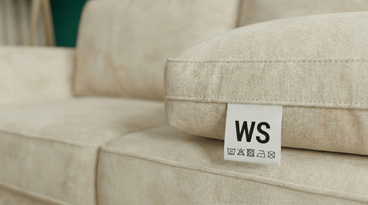 Sofa care symbols on upholstery label
