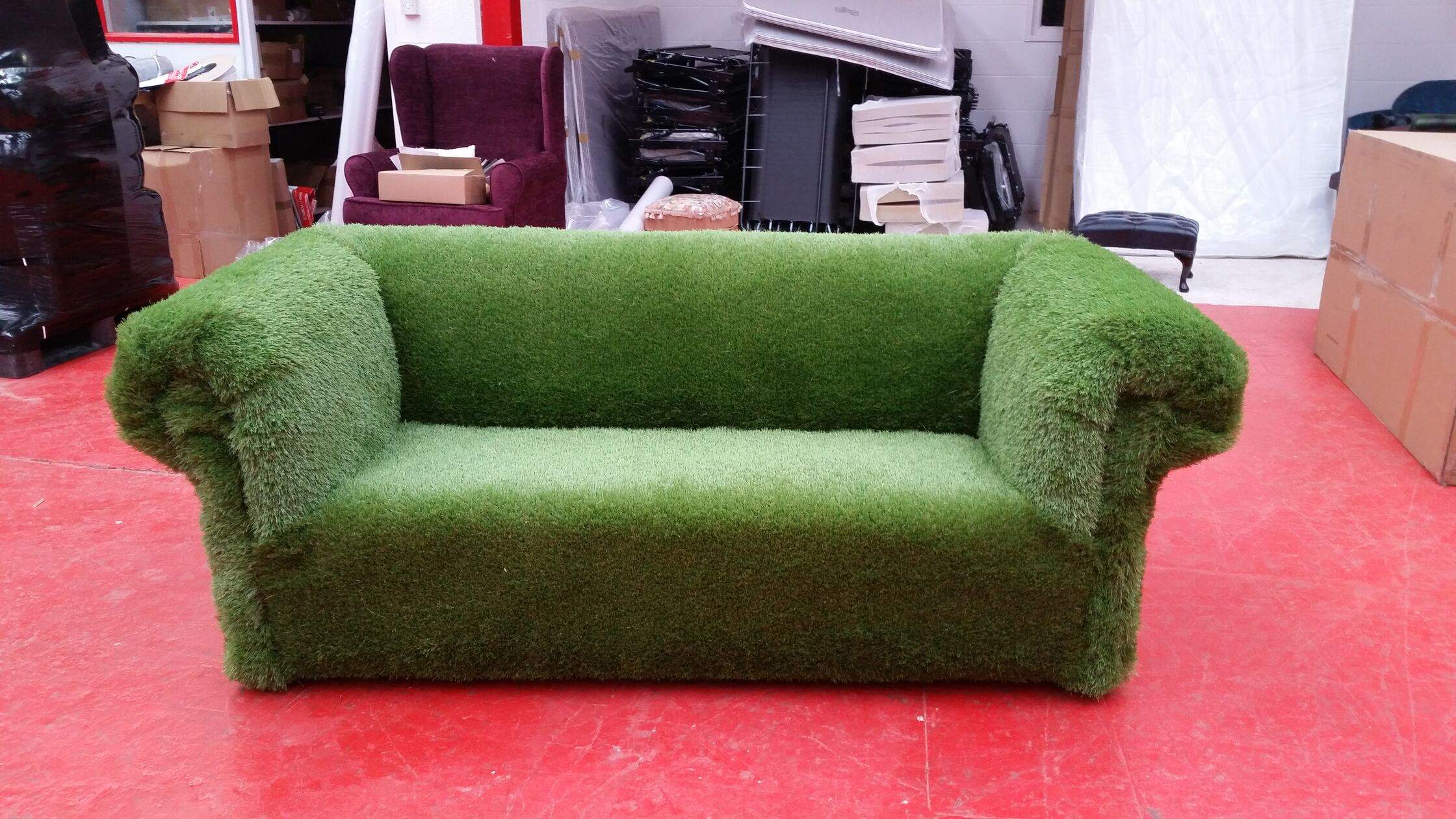 Ecofriendly grass sofa made by DesignerSofas4U for green event