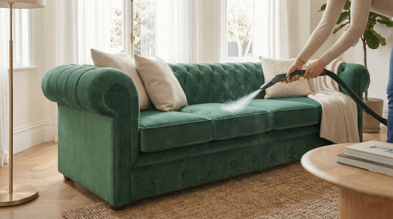 Steam sofa cleaning at home for deep fabric refresh