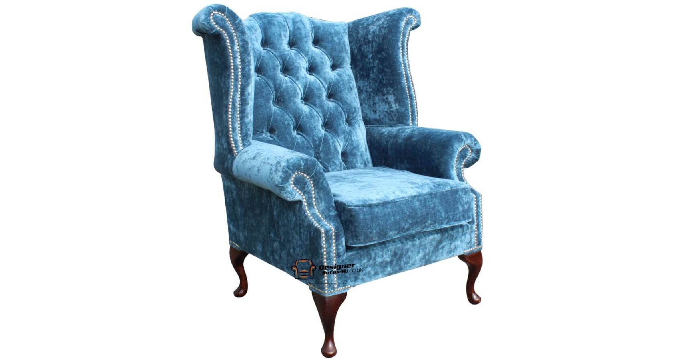 Velvet Queen Anne Wing Chairs Designer Sofas 4U