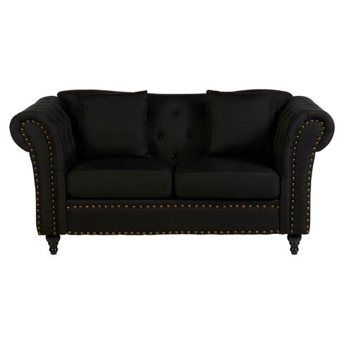 Alonzo 2 Seater Chesterfield Black Fabric Sofa