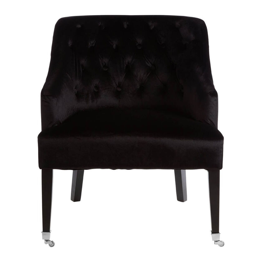 Esbjorn Black Velvet Chair With Caster, White Tufted Chair On Caster Legs