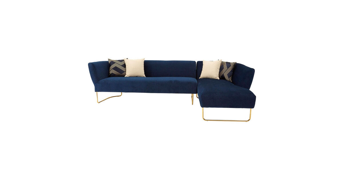 Giacomo 5 Seater Dark Blue Velvet, Sofa With Gold Legs Uk