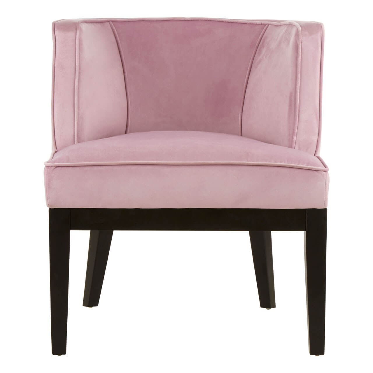 ingrid rounded pink velvet chair with black wood legs