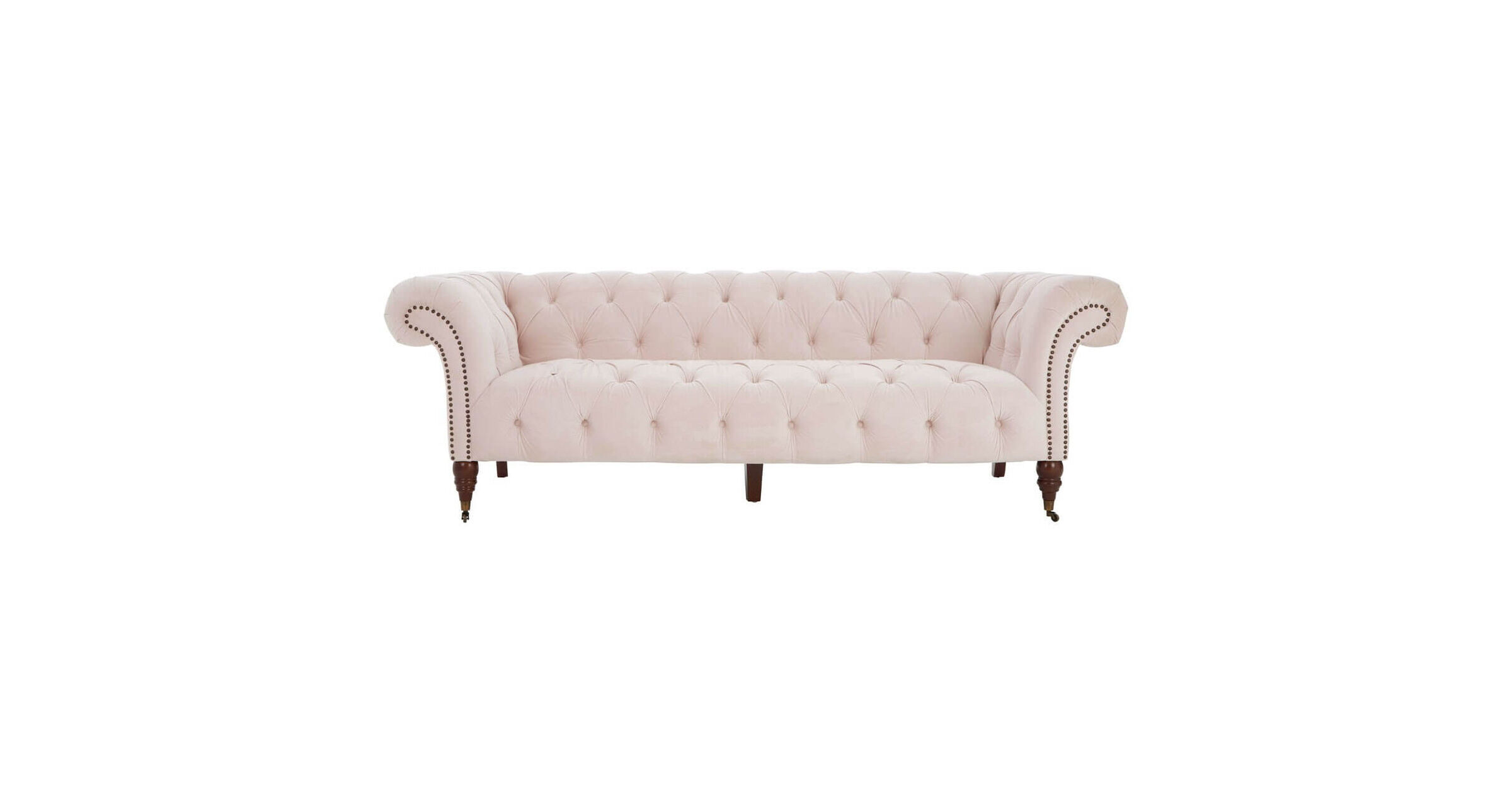 Maria 3 Seater Chesterfield Pink Fabric Sofa Carved Legs With Caster