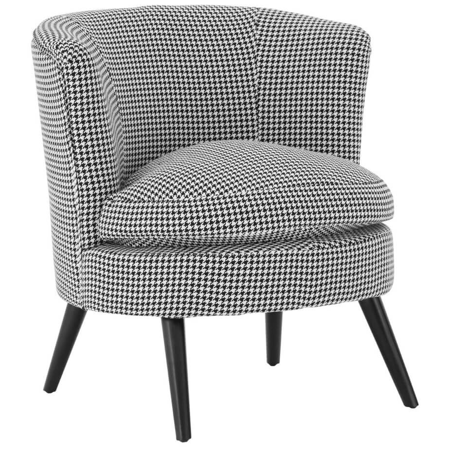 Matilda White Check Fabric Round Armchair With Black Wood Legs | Designer  Sofas 4U