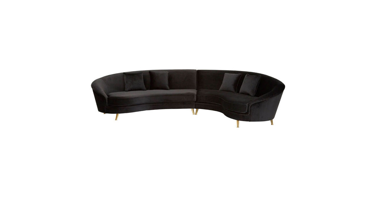 5 Seater Black Velvet Curved Sofa Unit, Sofa With Gold Legs Uk