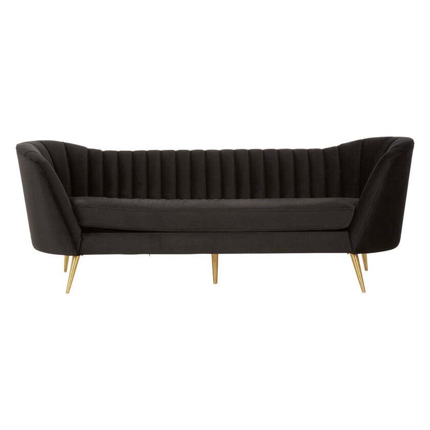 Renzo 3 Seater Black Velvet Sofa With, Sofa With Gold Legs Uk