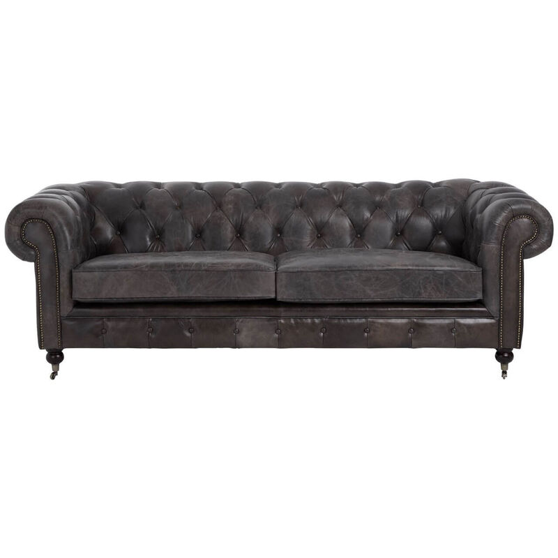 Product photograph of Valerius 3 Seater Chesterfield Dark Grey Real Leather Sofa from Designer Sofas 4U