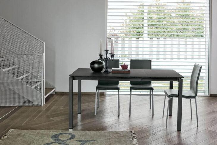 Auriga Italian Extendable Table With Graphite Painted Metal Structure Graphite Stoneware Top 110cm