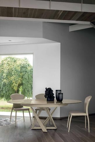 CRONOS 130 cm Extendable Table With Corda Painted Metal Structure In Corda Tempered Glass Top