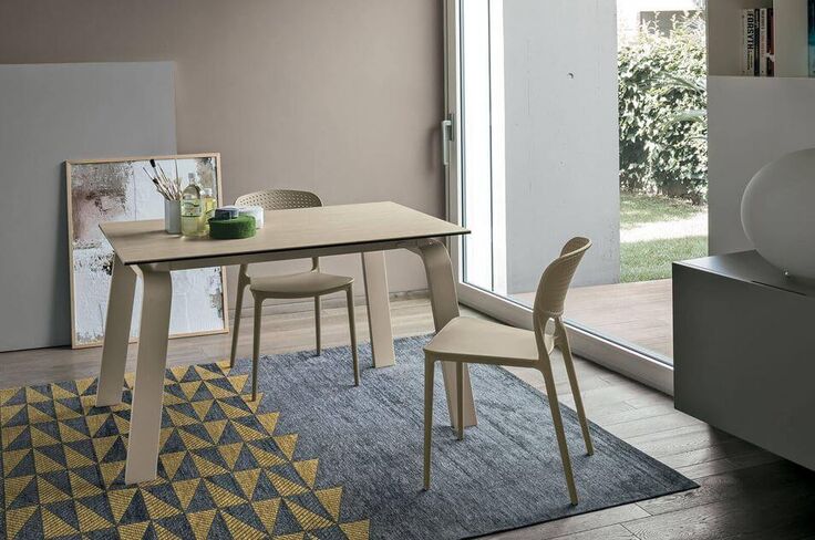 DEIMOS 130 cm Extendable Table With Corda Painted Aluminum Structure Bamboo Stoneware Top