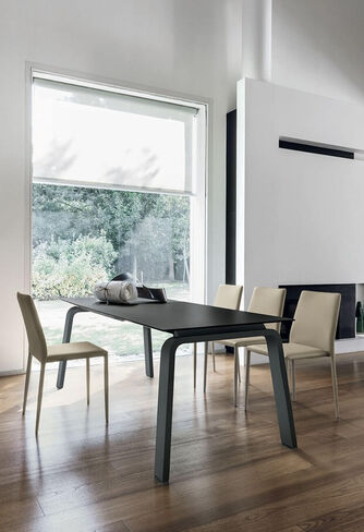 DEIMOS 160 cm Aluminium Extendable Table With Graphite Painted Metal Leg Porcelain Stoneware Graphite Colour Top
