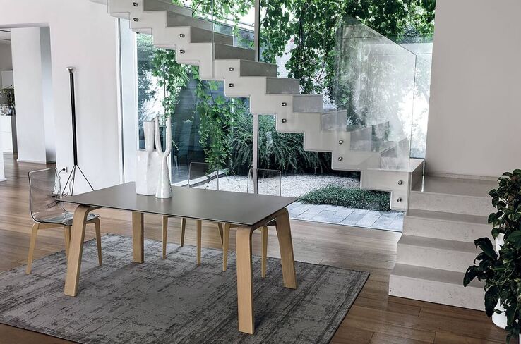 DEIMOS 160 cm Aluminium Extendable Table With Natural Wooden Legs Porcelain Stoneware Cement Colour Top