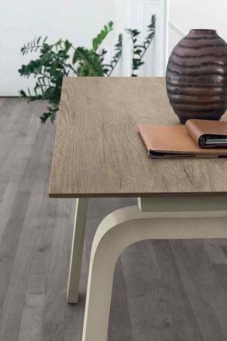 DEIMOS 160 cm Aluminium Extendable Table With Corda Painted Metal Legs Country Style Wood-Effect Laminate Top