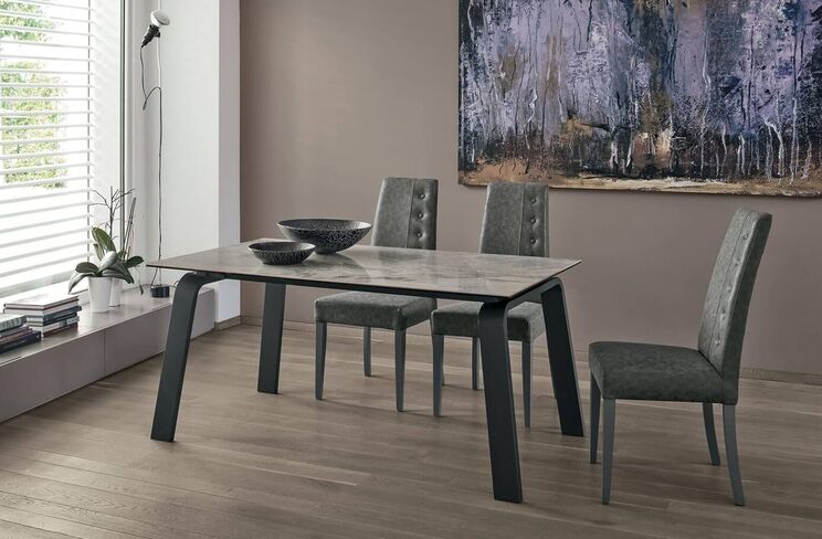 DEIMOS 160 cm Extendable Table With Graphite Painted Aluminum Structure Arabesque Marble-Effect Graphite Stoneware Top
