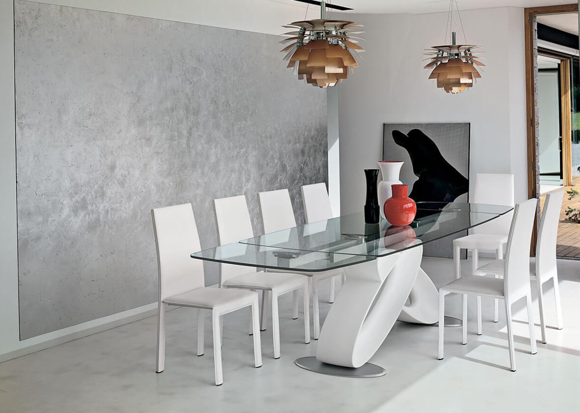 Eclipse Italian Extendable Dining Table White Base With Glass Top 200cm