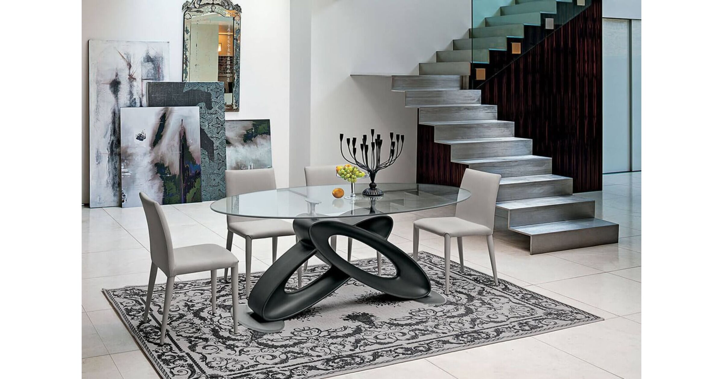 Eclipse Dining Table Graphite Polyurethane Base Glass Top