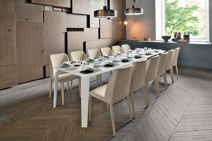 MAGELLANO 160 cm Extendable Table With Aluminum Structure White Polyurethane Leg Extra White Tempered Glass Top