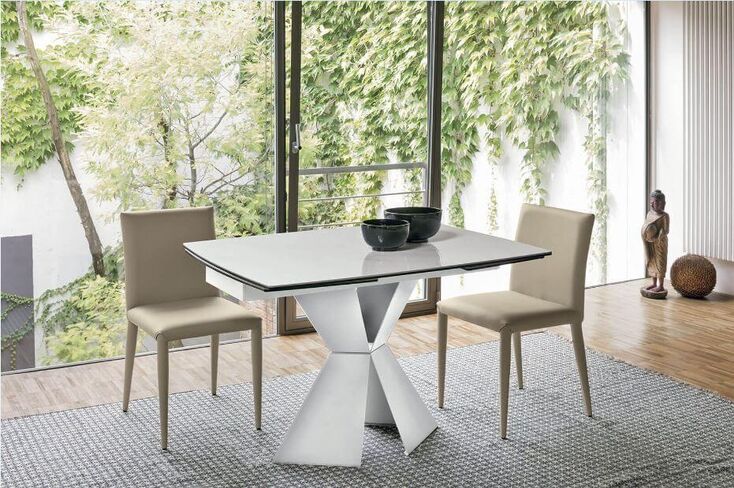 POSEIDONE 120 cm Extendable Table With White Painted Metal Structure Carrara Marble Effect Stoneware Top