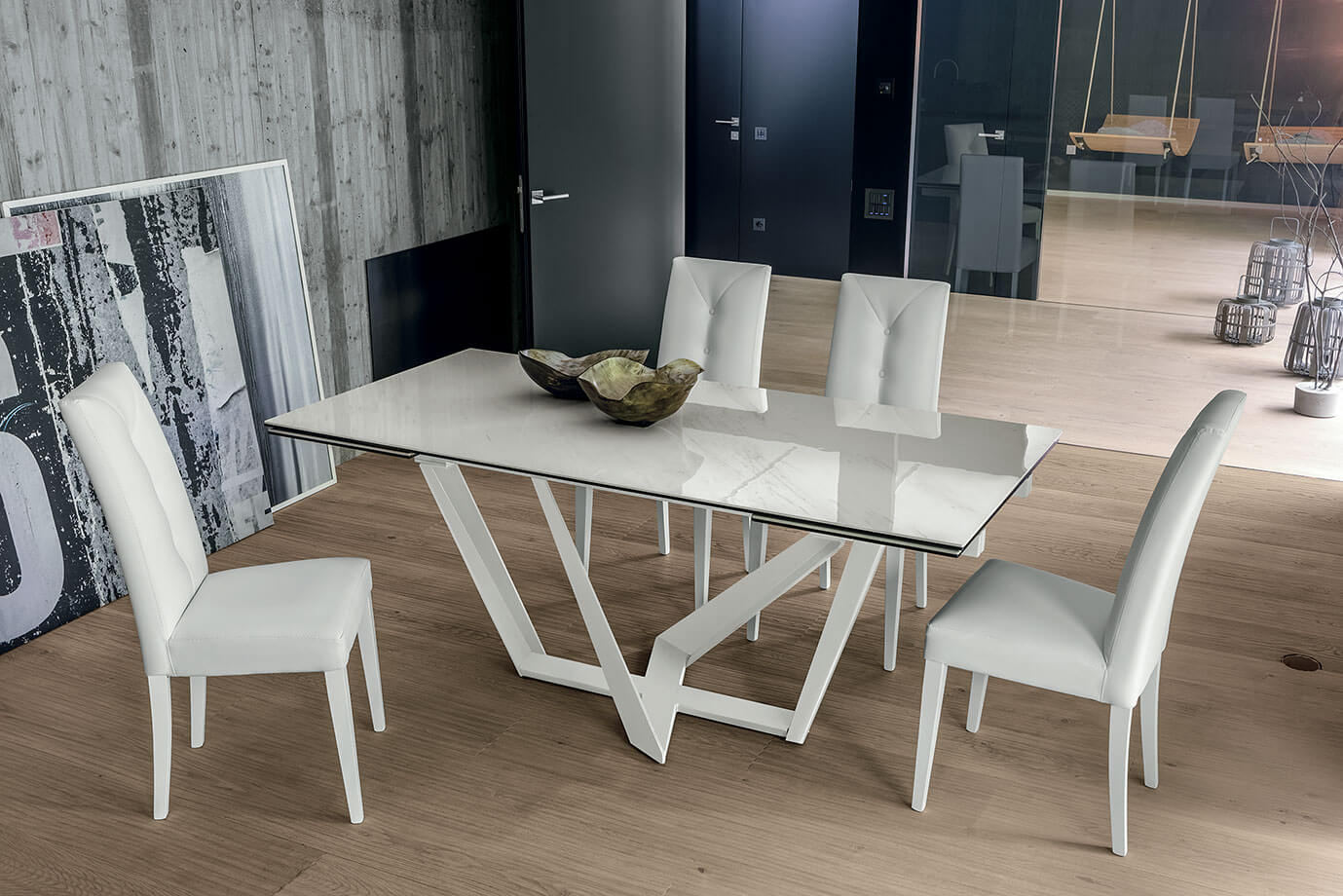 Priamo 180 cm Extendable Dining Table Carrara Marble-Effect Stoneware Top