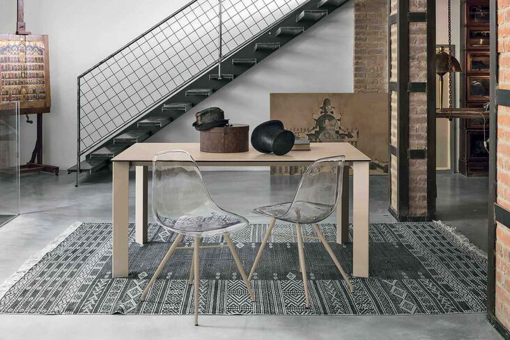 SATURNO 160 cm Extendable Table With Rope Painted Aluminum Structure Bamboo Stoneware Top