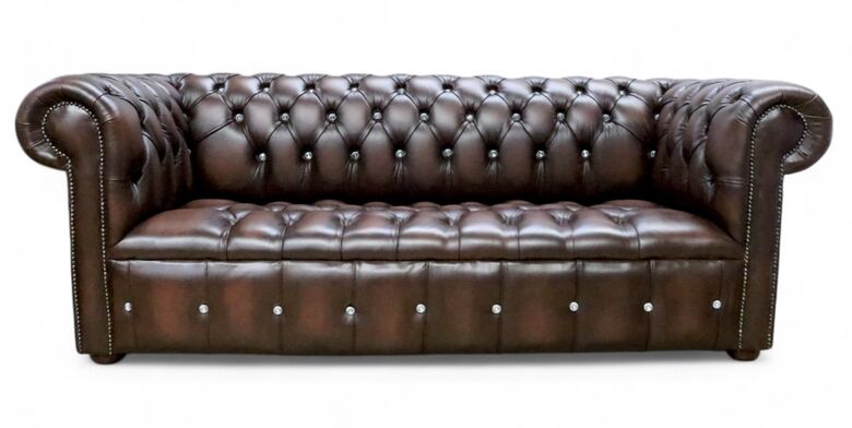 Antique Brown Chesterfield Crystallized Diamond Leather Sofa | Designer Sofas 4U