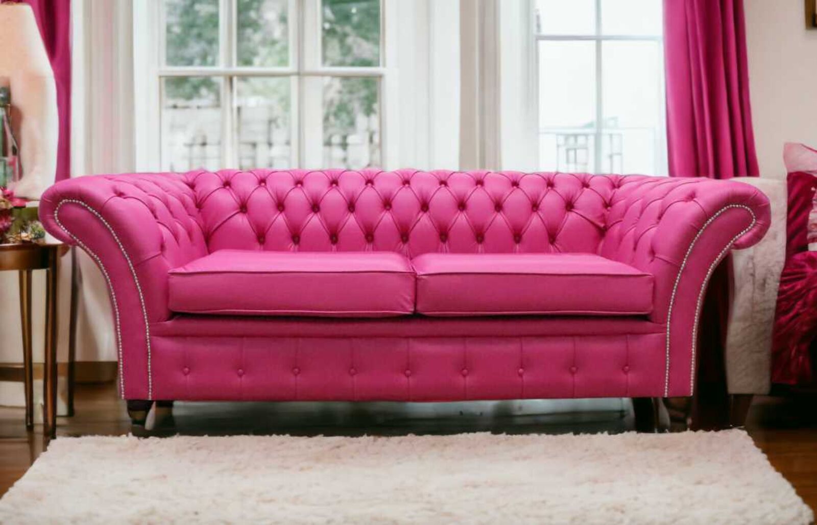Product photograph of Chesterfield Balmoral 3 Seater Sofa Settee Vele Fuchsia Pink Leather from Designer Sofas 4U