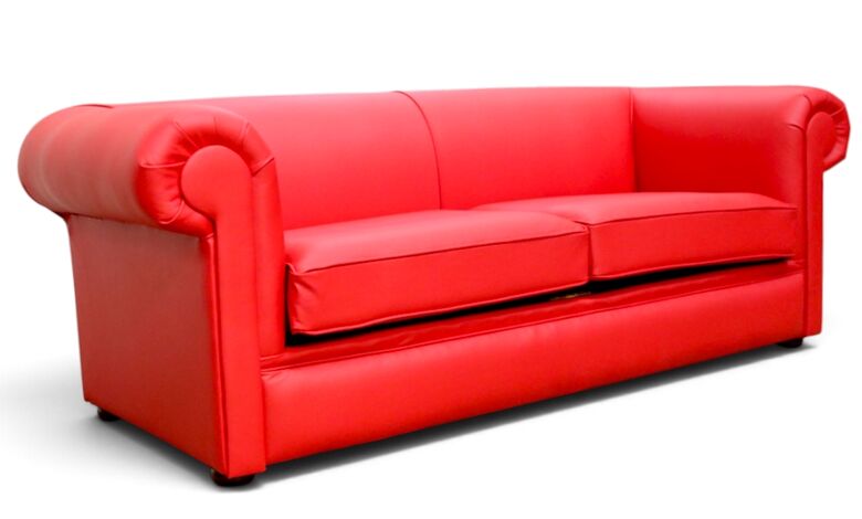 Chesterfield 1930's 3 Seater Settee Flame Red Leather Sofa