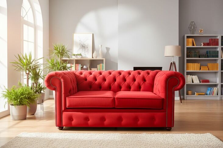 Chesterfield 2 Seater Cantare Cherry Easy Clean Fabric Sofa