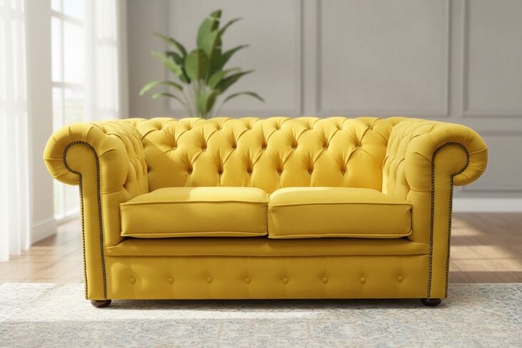 Chesterfield 2 Seater Cantare Mustard Easy Clean Fabric Sofa