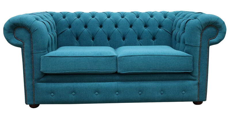 Product photograph of Chesterfield 2 Seater Cantare Teal Blue Easy Clean Fabric Sofa from Designer Sofas 4U