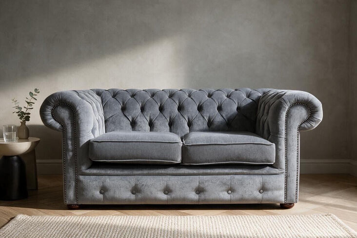 Chesterfield 2 Seater Settee Pimlico Carbon Fabric Sofa Offer