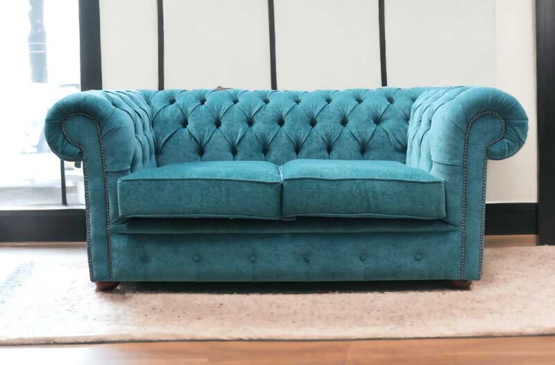 Product photograph of Chesterfield 2 Seater Settee Pimlico Petrol Fabric Sofa Offer from Designer Sofas 4U