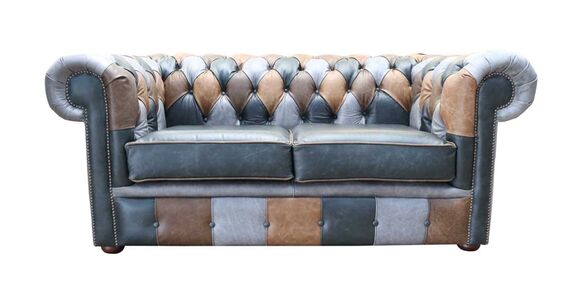 Chesterfield 2 Seater Vintage Patchwork Leather Cracked Wax Sofa