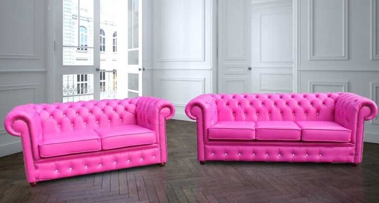 Chesterfield 3+2 Seater CRYSTALLIZED™ Diamond Fuchsia Pink Leather Sofa Offer