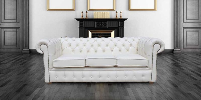 Product photograph of Chesterfield 3 Holyrood Seater White Leather Sofa Offer from Designer Sofas 4U