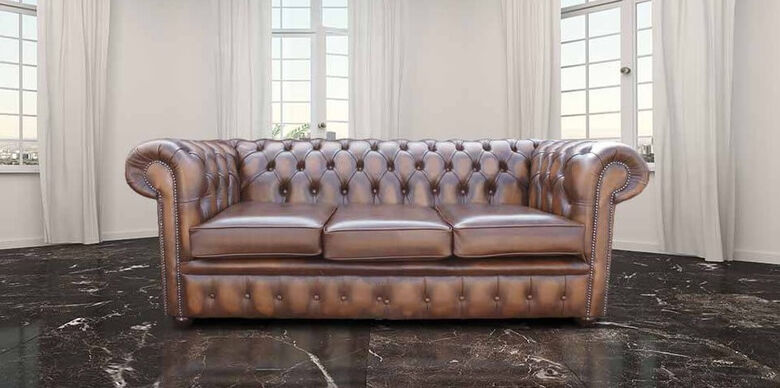 Chesterfield 3 Seater Antique Autumn Tan Leather Sofa Settee Offer