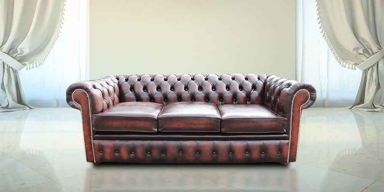 Chesterfield 3 Seater Antique Rust Leather Sofa Offer Brass Studs