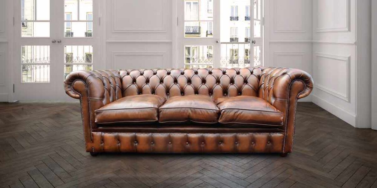 Tan Chesterfield 3 Seater Leather sofa Settee | DesignerSofas4U