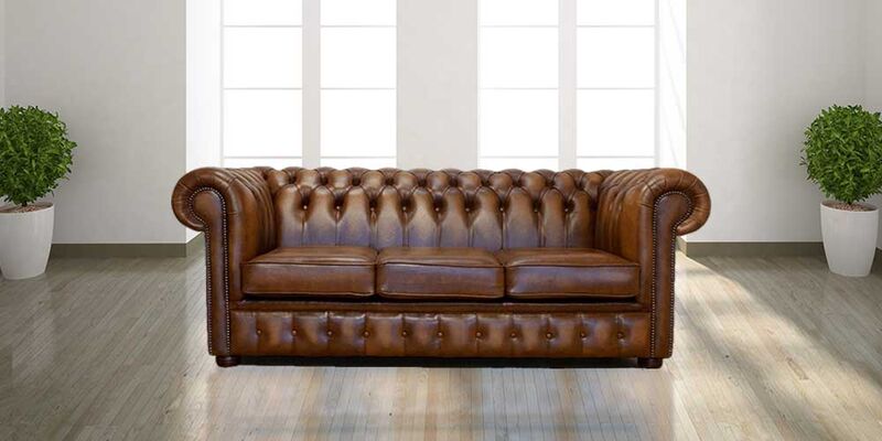 Product photograph of Chesterfield 3 Seater Birch Antique Gold Leather Sofa Offer from Designer Sofas 4U
