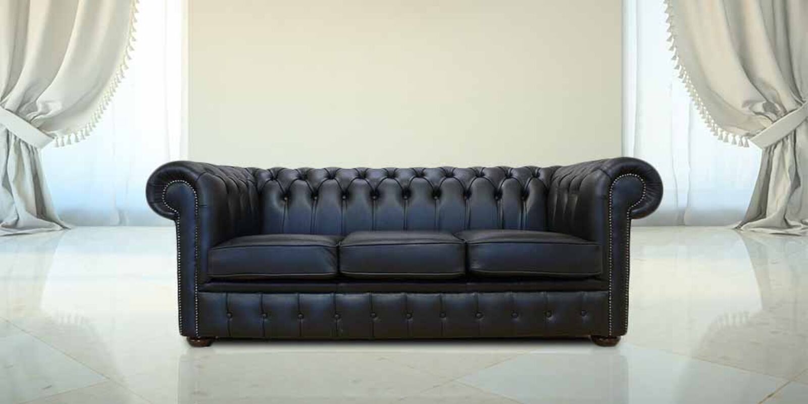 Product photograph of Chesterfield Handmade 3 Seater Shelly Black Real Leather Sofa from Designer Sofas 4U