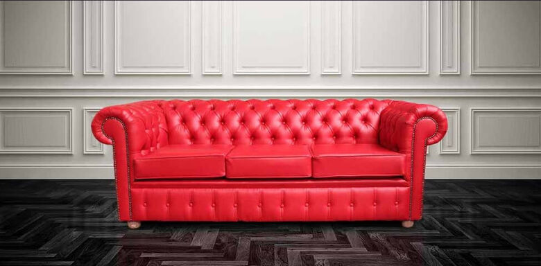 Chesterfield 3 Seater Red Faux Leather Sofa Offer