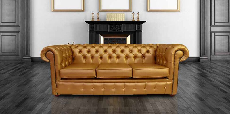 Product photograph of Chesterfield 3 Seater Settee Batani Gold Faux Leather from Designer Sofas 4U