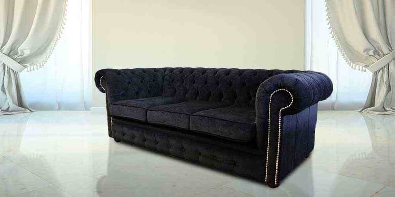 Black Fabric Chesterfield 3 Seater Settee Sofa Offer