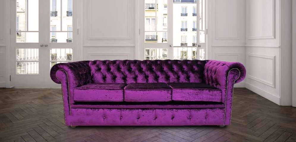 Chesterfield New 3 Seater Settee Couch Boutique Purple Velvet Sofa Uk